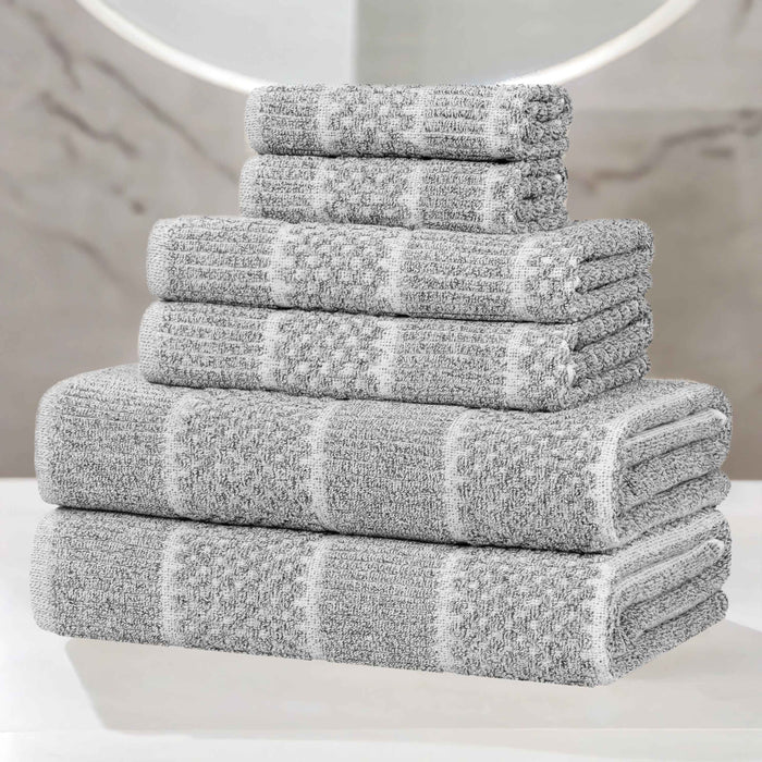 Naples Cotton Blend Medium Weight Checkered & Ribbed 6 Piece Towel Set