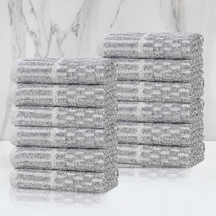 Juno Cotton Blend Medium Weight Checkered Border Face Towel Set of 12