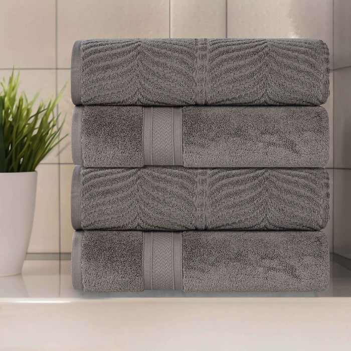 Zero Twist Cotton Solid & Jacquard Elegant Chevron Bath Towel Set of 4