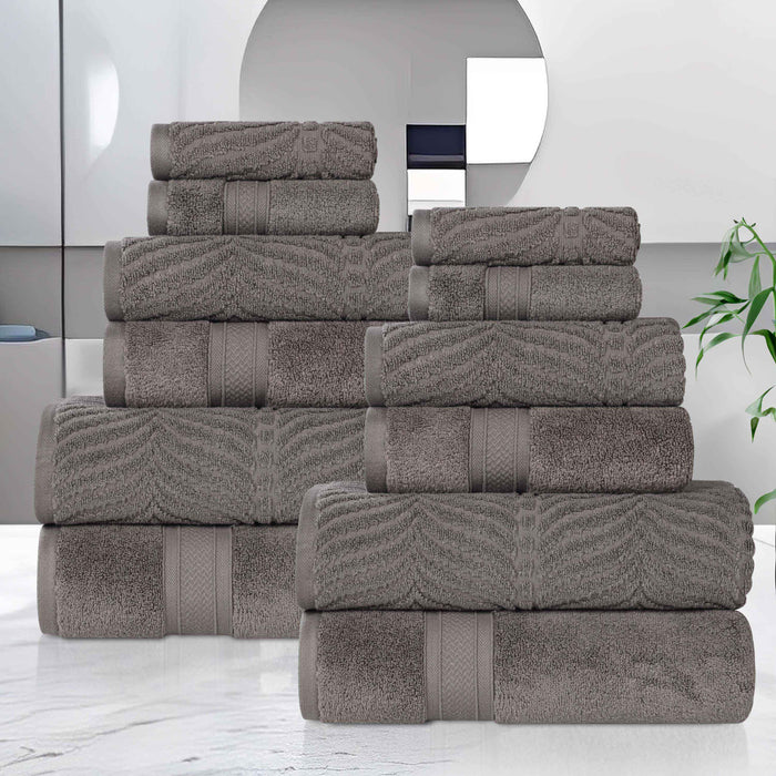 Zero Twist Cotton Solid & Jacquard Elegant Chevron 12 Piece Towel Set