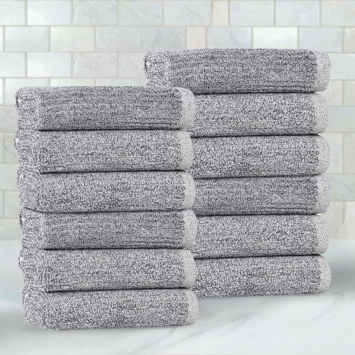 Destin Cotton Blend Solid Ribbed Face Towels Washcloths, Set of 12