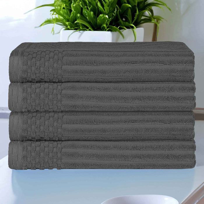 Soho Ribbed Textured Cotton Ultra-Absorbent Bath Towel Set of 4 - Charcoal