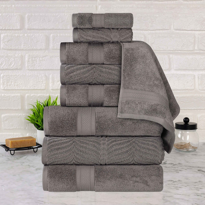 Zero Twist Cotton Solid and Jacquard Elegant Chevron 9 Piece Towel Set