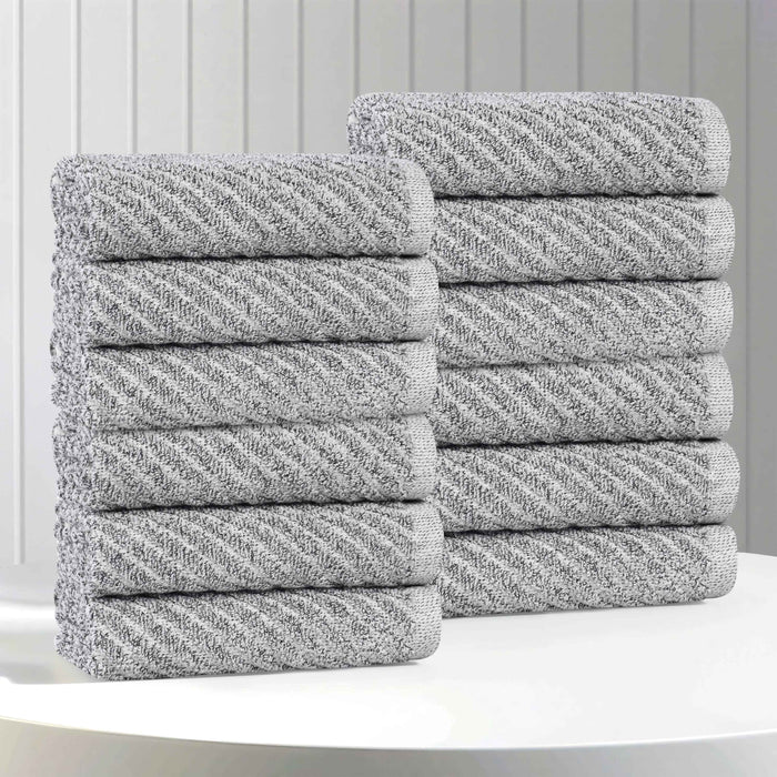 Amelia Cotton Blend Diagonal Stripes Face Towels, Set of 12