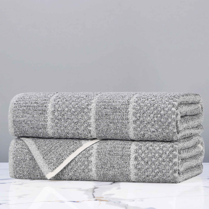 Naples Cotton Blend Checkered and Ribbed Bath Towels, Set of 2