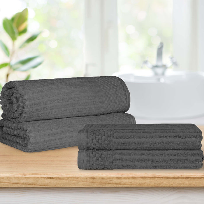 Soho Ribbed Textured Cotton Ultra-Absorbent Bath Sheet / Bath Towel Set - Charcoal