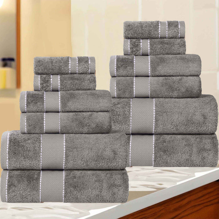 Niles Egypt Produced Giza Cotton Dobby Absorbent 12 Piece Towel Set