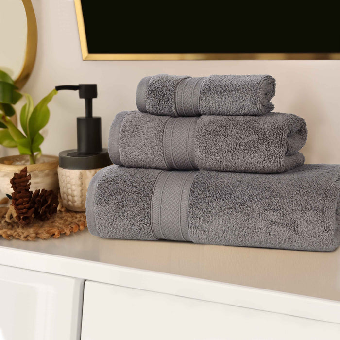 Zero Twist Cotton Elegant Soft Absorbent 3 Piece Solid Towel Set