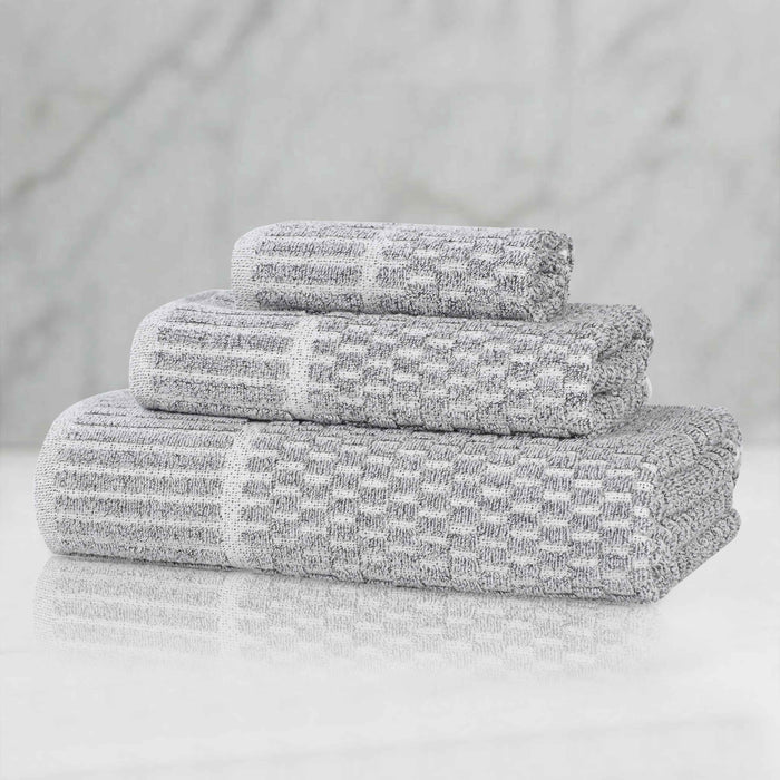 Juno Cotton Blend Medium Weight Checkered Border 3 Piece Towel Set