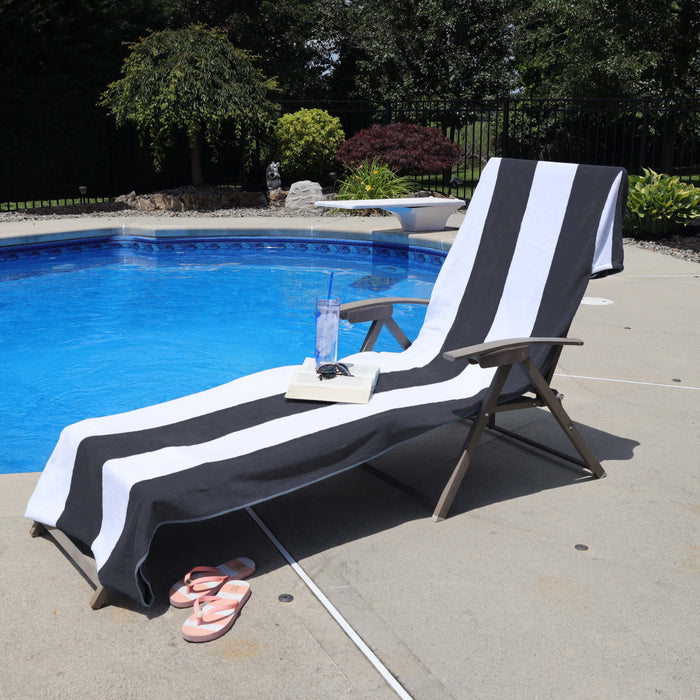 Cotton Standard Size Cabana Stripe Chaise Lounge Chair Cover - Charcoal