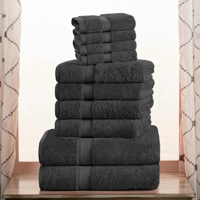 Egyptian Cotton Pile Solid 10-Piece Towel Set - Charcoal