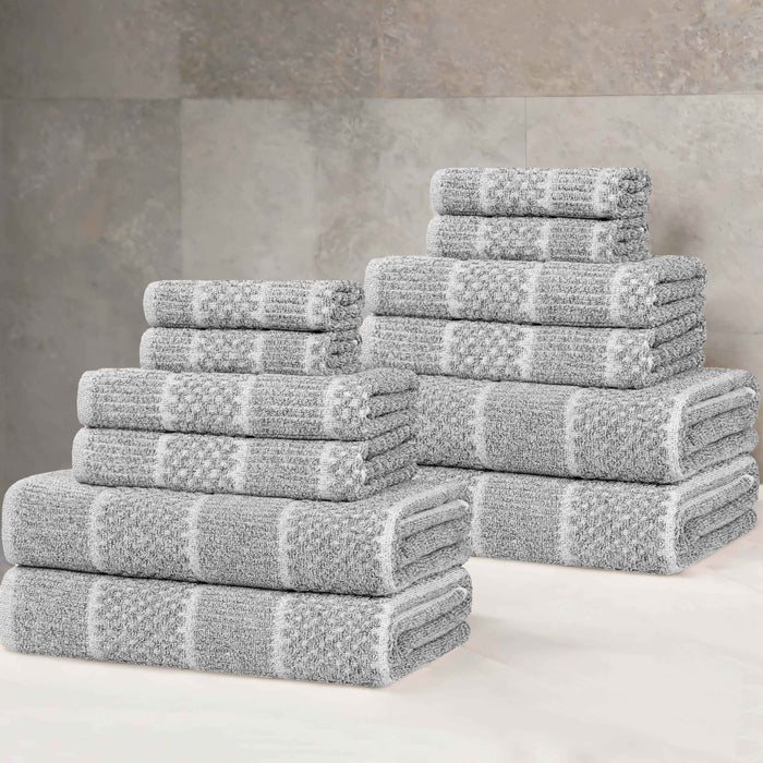 Naples Cotton Blend Medium Weight Checkered Ribbed 12 Piece Towel Set