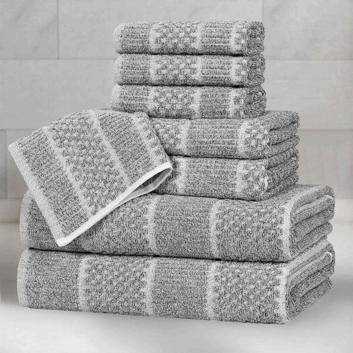 Naples Cotton Blend Medium Weight Checkered & Ribbed 8 Piece Towel Set