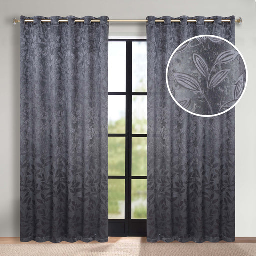 Leaves Grommet Room Darkening Blackout Curtains, Set of 2 - Charcoal