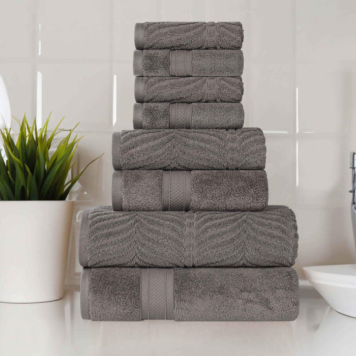 Zero Twist Cotton Solid and Jacquard Elegant Chevron 8 Piece Towel Set