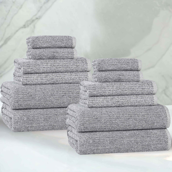 Destin Cotton Blend Solid Ribbed Design 12 Piece Towel Set