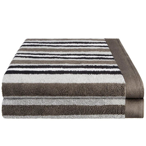 Cotton Stripe 2 Piece Bath Towel Set - Charcoal