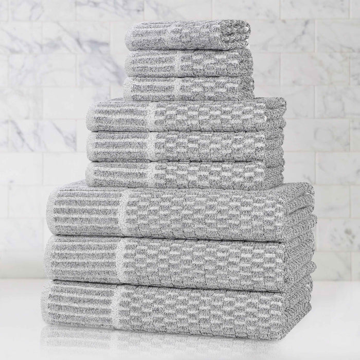 Juno Cotton Blend Medium Weight Checkered Border 9 Piece Towel Set