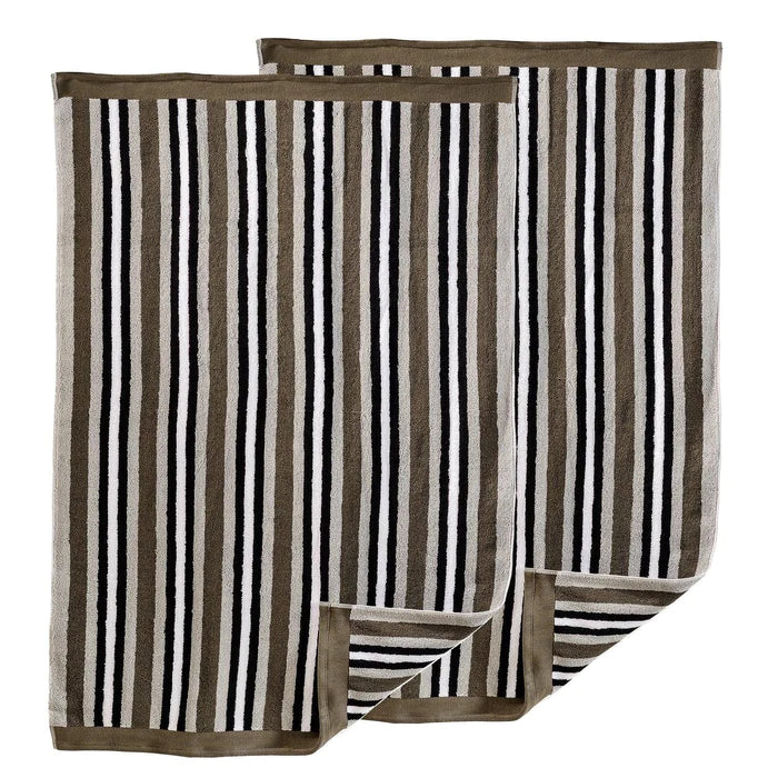 Cotton Stripe 2 Piece Bath Towel Set - Charcoal