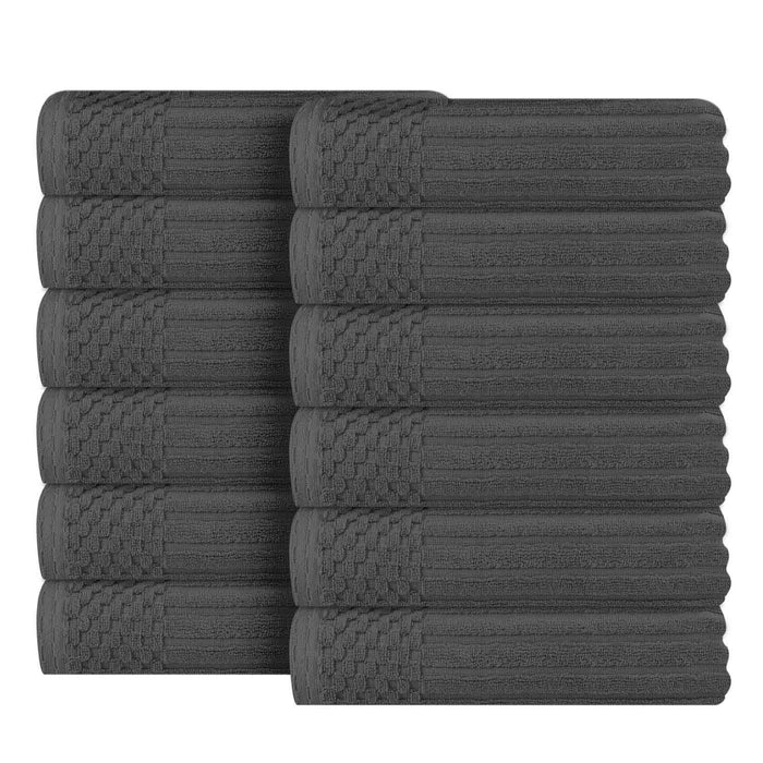 Soho Ribbed Textured Cotton Ultra-Absorbent Face Towel (Set of 12) - Charcoal
