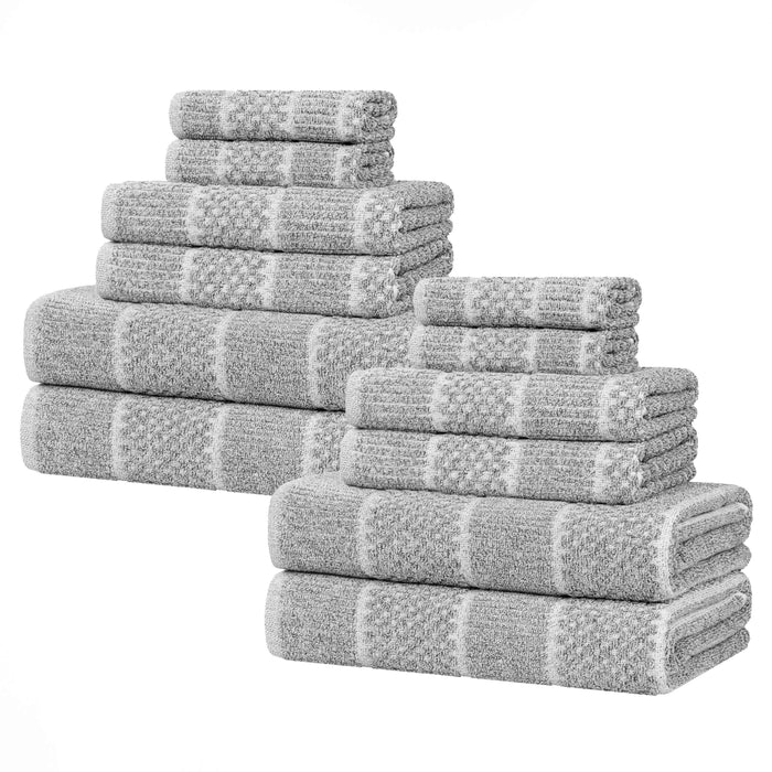 Naples Cotton Blend Medium Weight Checkered Ribbed 12 Piece Towel Set