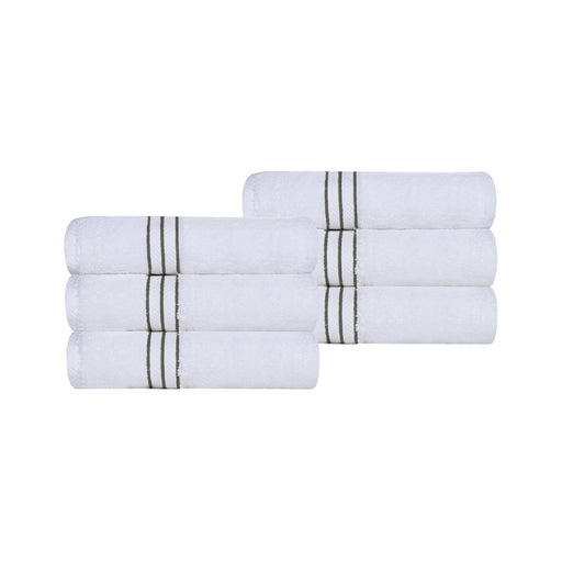 Turkish Cotton Ultra-Plush Solid 6 Piece Highly Absorbent Hand Towel Set - White/Charcoal