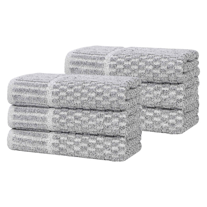 Juno Cotton Blend Medium Weight Checkered Border Hand Towels, Set of 6