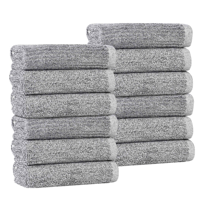 Destin Cotton Blend Solid Ribbed Face Towels Washcloths, Set of 12