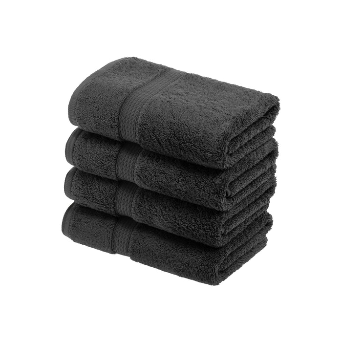 Egyptian Cotton Pile Plush Heavyweight Hand Towel Set of 4 - Charcoal