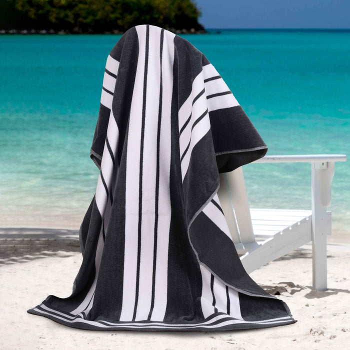 Cabana Stripe Oversized Cotton Beach Towel Set Of 2, 4, 6 - Charcoal