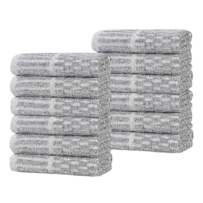 Juno Cotton Blend Medium Weight Checkered Border Face Towel Set of 12