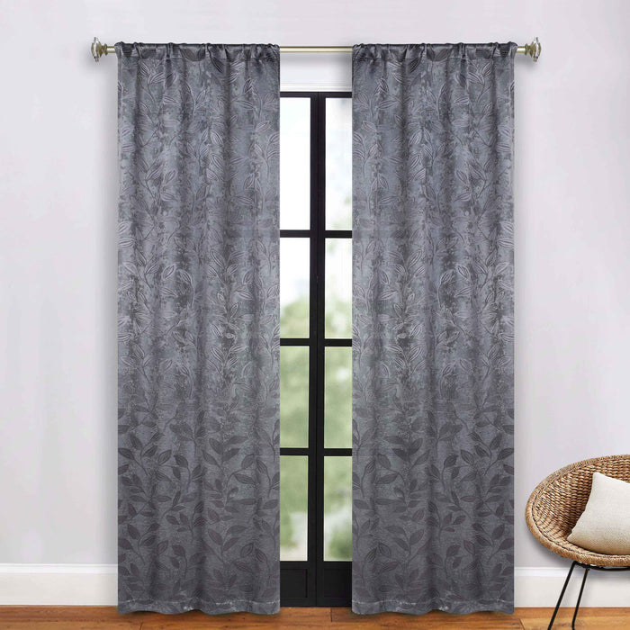 Leaves Rod Pocket Room Darkening Blackout Curtains, Set of 2