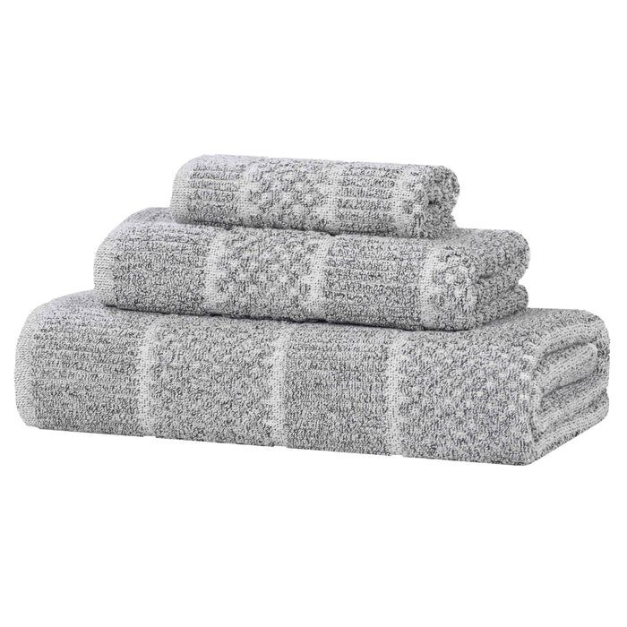 Naples Cotton Blend Medium Weight Checkered & Ribbed 3 Piece Towel Set