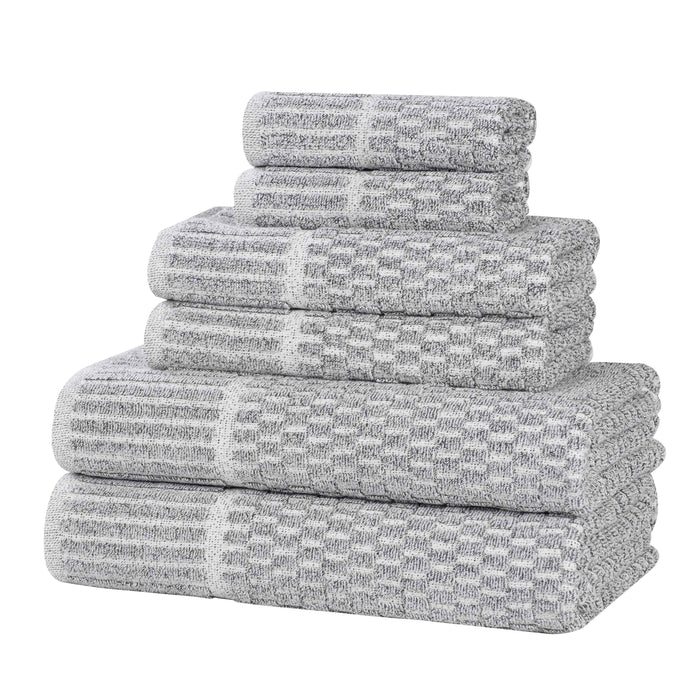 Juno Cotton Blend Medium Weight Checkered Border 6 Piece Towel Set