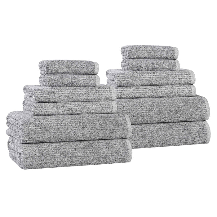 Destin Cotton Blend Solid Ribbed Design 12 Piece Towel Set