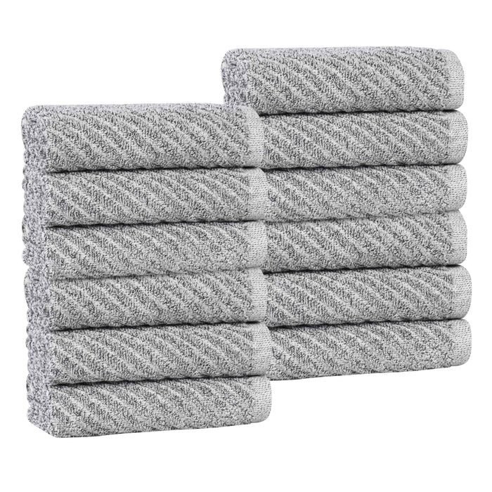 Amelia Cotton Blend Diagonal Stripes Face Towels, Set of 12