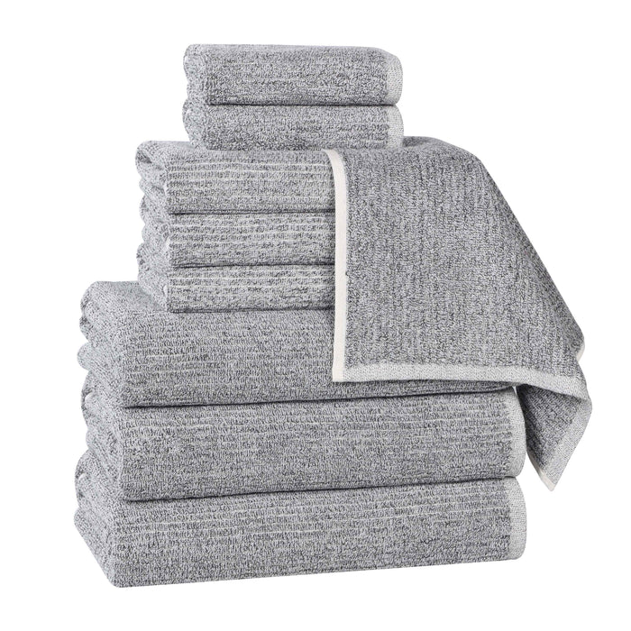 Destin Cotton Blend Solid Ribbed Design 9 Piece Towel Set