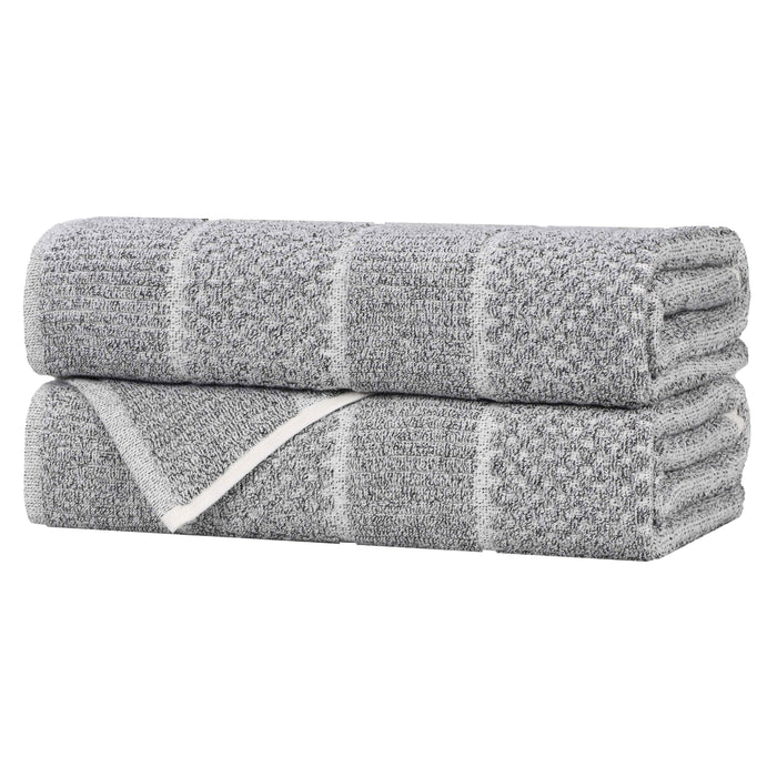 Naples Cotton Blend Checkered and Ribbed Bath Towels, Set of 2