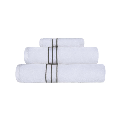 Turkish Cotton Ultra-Plush Solid 3-Piece Highly Absorbent Towel Set - White/Charcoal