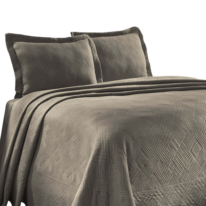 Geometric Fret Cotton Jacquard Matelasse Scalloped Bedspread Set - Charcoal