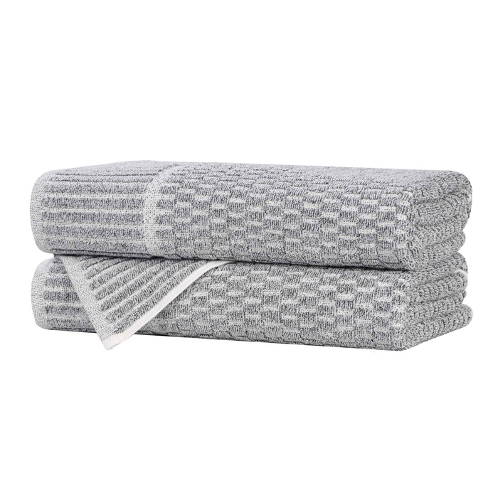 Juno Cotton Blend Medium Weight Checkered Border Bath Towels, Set of 2