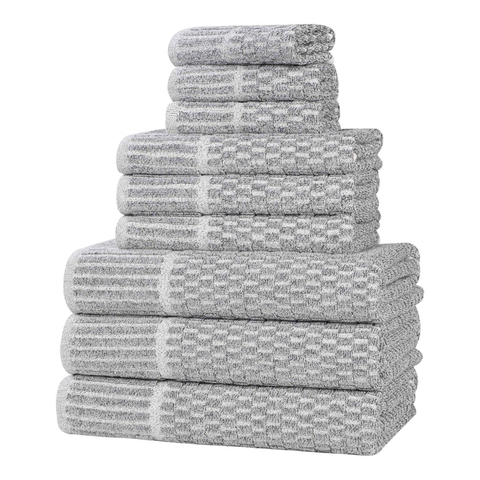 Juno Cotton Blend Medium Weight Checkered Border 9 Piece Towel Set