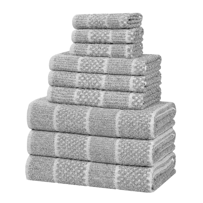 Naples Cotton Blend Medium Weight Checkered & Ribbed 9 Piece Towel Set