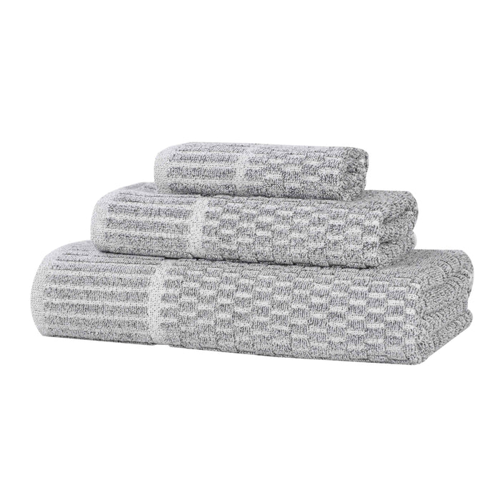 Juno Cotton Blend Medium Weight Checkered Border 3 Piece Towel Set