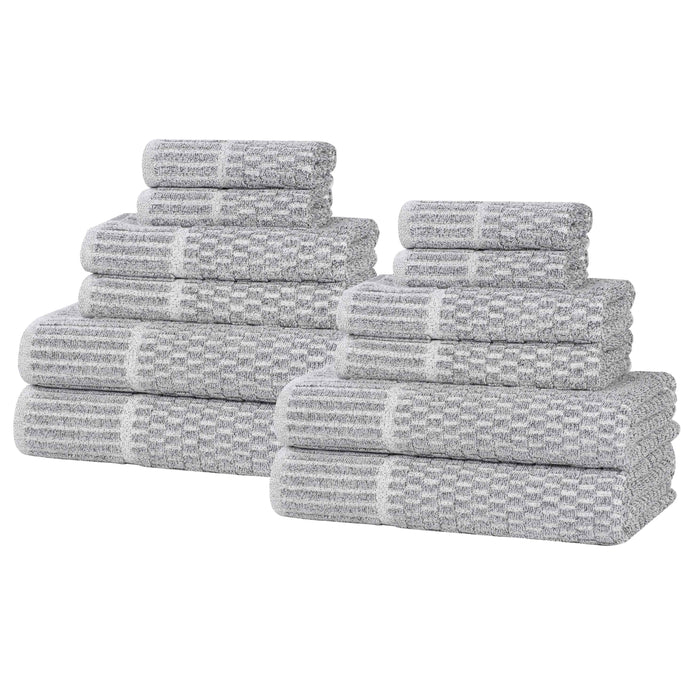 Juno Cotton Blend Medium Weight Checkered Border 12 Piece Towel Set