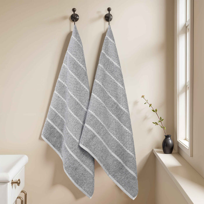 Naples Cotton Blend Checkered and Ribbed Bath Sheets, Set of 2