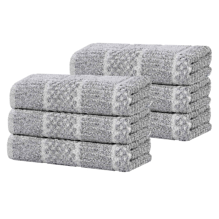 Naples Cotton Blend Checkered and Ribbed Hand Towels, Set of 6