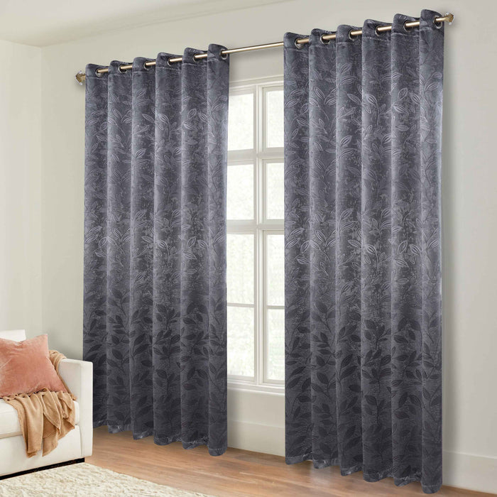 Leaves Grommet Room Darkening Blackout Curtains, Set of 2 - Charcoal