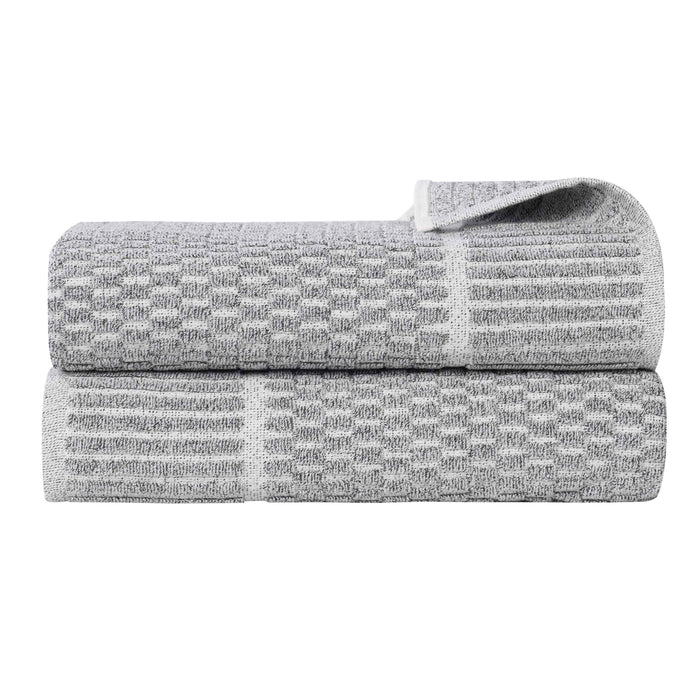 Juno Cotton Blend Medium Weight Checkered Border Bath Sheets, Set of 2