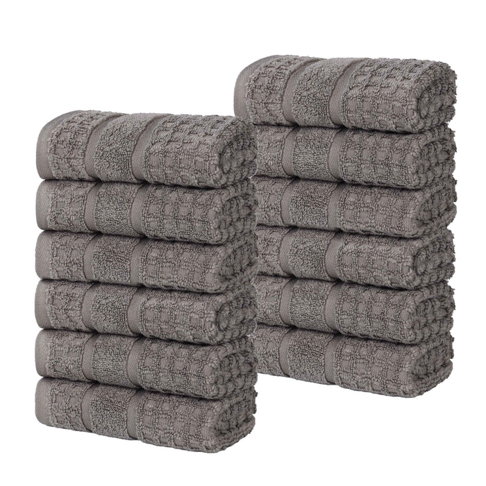 Zero Twist Cotton Waffle Honeycomb Soft Absorbent Face Towel Set of 12 - Blue Nile Mills